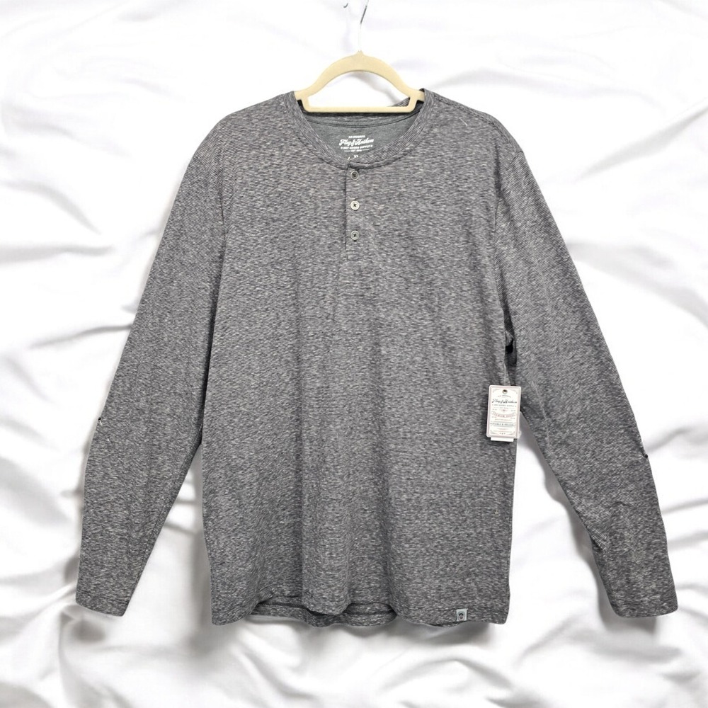 Flag & Anthem Henley Shirt Men Extra Large Gray Heathered Long Sleeve‎ NEW